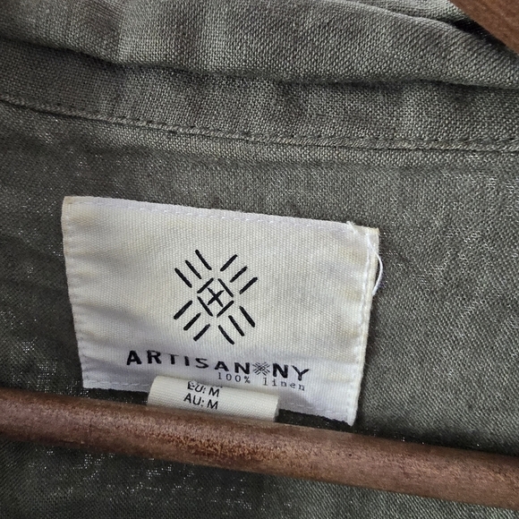 Linen Utility Jacket Women Medium Army Green Nuetral Zip Safari Military Fatigue - Picture 3 of 10